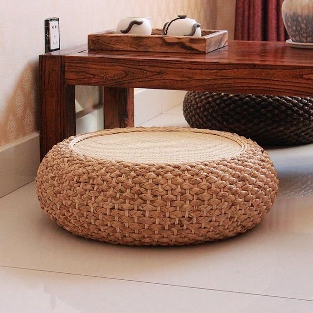 Cojín redondo de paja para asiento, puf, Tatami, almohada de suelo para jardín, hogar, balcón, oficina Color de la madera Sharpla Tatami Cojines de suelo
