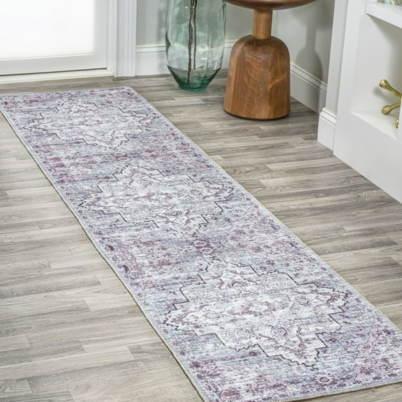 JONATHAN Y WASHABLE 2 x 8 Runner Rug, Didim Boho Medallion - Gray/Purple, WSH102A-28
