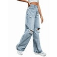 thumbnail image 3 of Pantalones Vaqueros Rotos de Cintura Alta para Mujer, Desgastados, Holgados, Rectos y de Pierna Azul S, 3 of 9