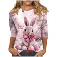 thumbnail image 2 of Xuyuer Happy Easter Family Matching Shirt Women Easter Sunday T-Shirt Leisure Print Round Neck Three Quarter Sleeve 3/4 Sleeve T-shirt Loose Cute Tie Dye Bunny Graphic Tee, 2 of 5