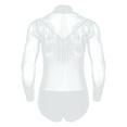 thumbnail image 4 of Zaldita Men's Latin Dance Shirt Sheer Mesh Patchwork Fringe Bodysuit Modern Dance Leotard Clubwear White XL, 4 of 7