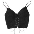 thumbnail image 3 of Fartey Women's Eyelet Lace Up Sleeveless Camisole Fashion Cute Strappy Bustier Bralette Crop Shirt Solid Color Basic Cami Corset Tank Tops Black S, 3 of 4