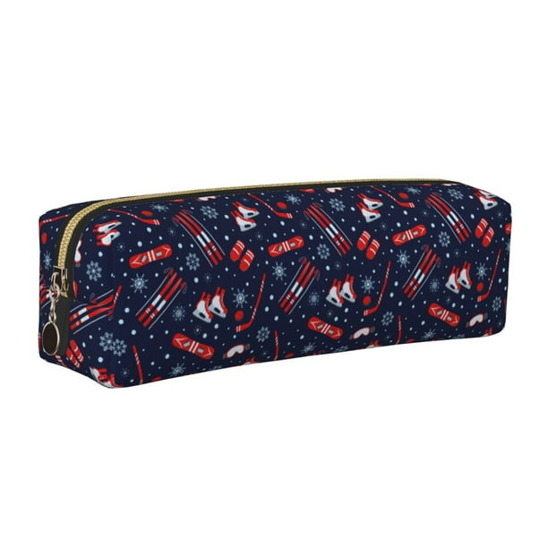 Balery Winter Sports Fun Pattern Estuche de Lápices de Cuero Impreso, Estuche para Suministros de Arte, Estuche de Lápices con Cremallera, Estuche de Almacenamiento de Papelería