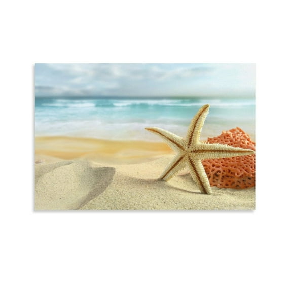Starfish And Coral on Beach Canvas Art Poster And Wall Art Picture Print Modern Family Bedroom Decor Posters,Unframe-style,24x36inch(60x90cm)