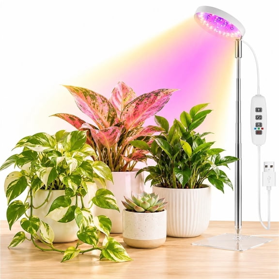 Grow Lights for Indoor Plants, 48 LED Full Spectrum Halo Grow Light with Stand, Adjustable Height Plant Light with Timer, Dimmable LED Lamp for Houseplants, Succulents and Herbs