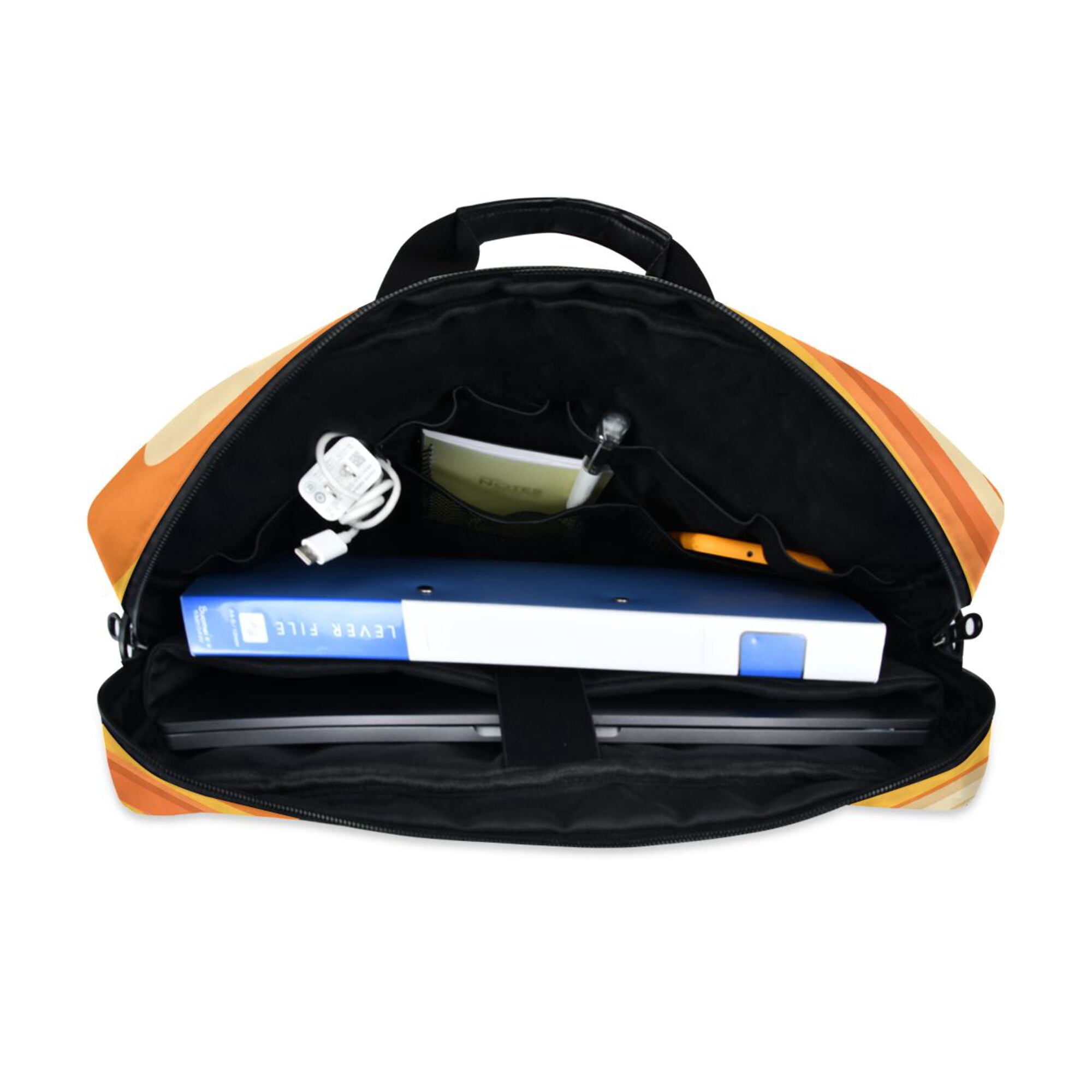 16" Laptop Briefcase, Detachable Anti-Slip Shoulder Strap, Multi-Compartment Work Travel Bag Orange Color Clash Pattern