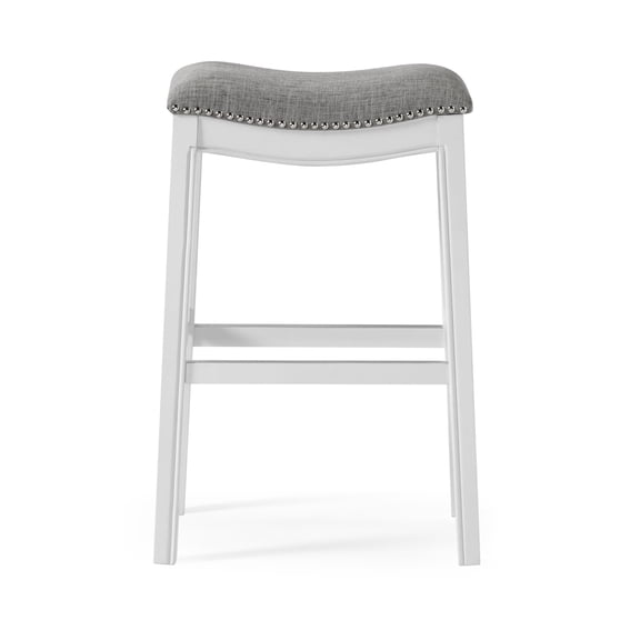 New Ridge Home Goods Zoey 30" Farmhouse Wood Bar Height Stool in White Wash