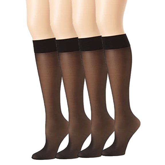 Luxtrada Womens Silk Reflections Sheer Toe Knee High Sheer Toe Pantyhose 4 Pair "Black"