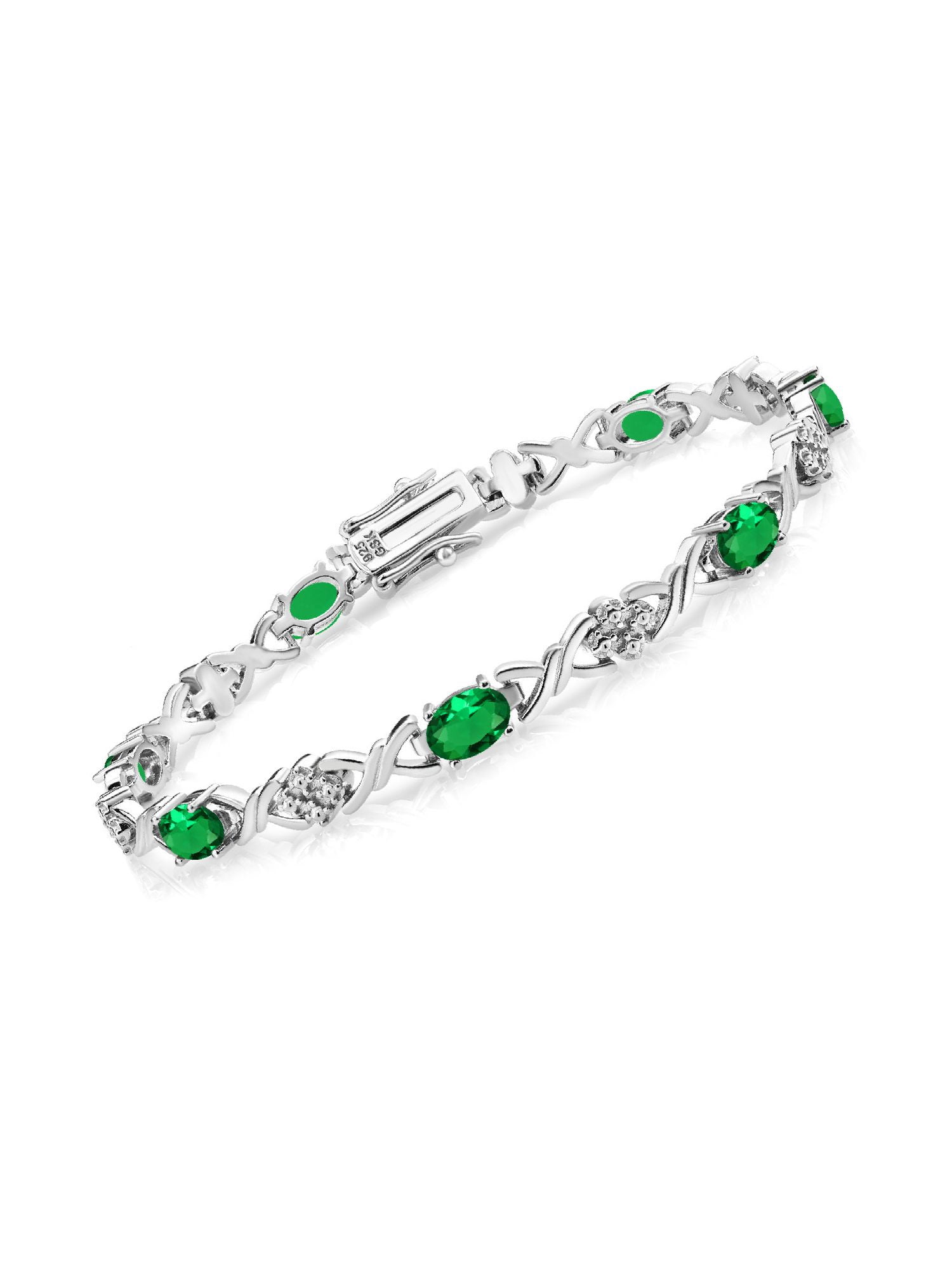 3.26 Ct Marquise Cut 7 Inch 1 Inch Gem Stone King 925 Sterling Silver Green Simulated Emerald Tennis Bracelet For Women 