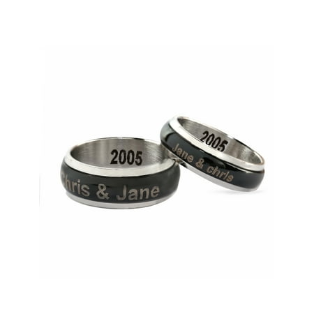 Personalized Stainless Steel Couples Spinner Ring with Black Enamel For
