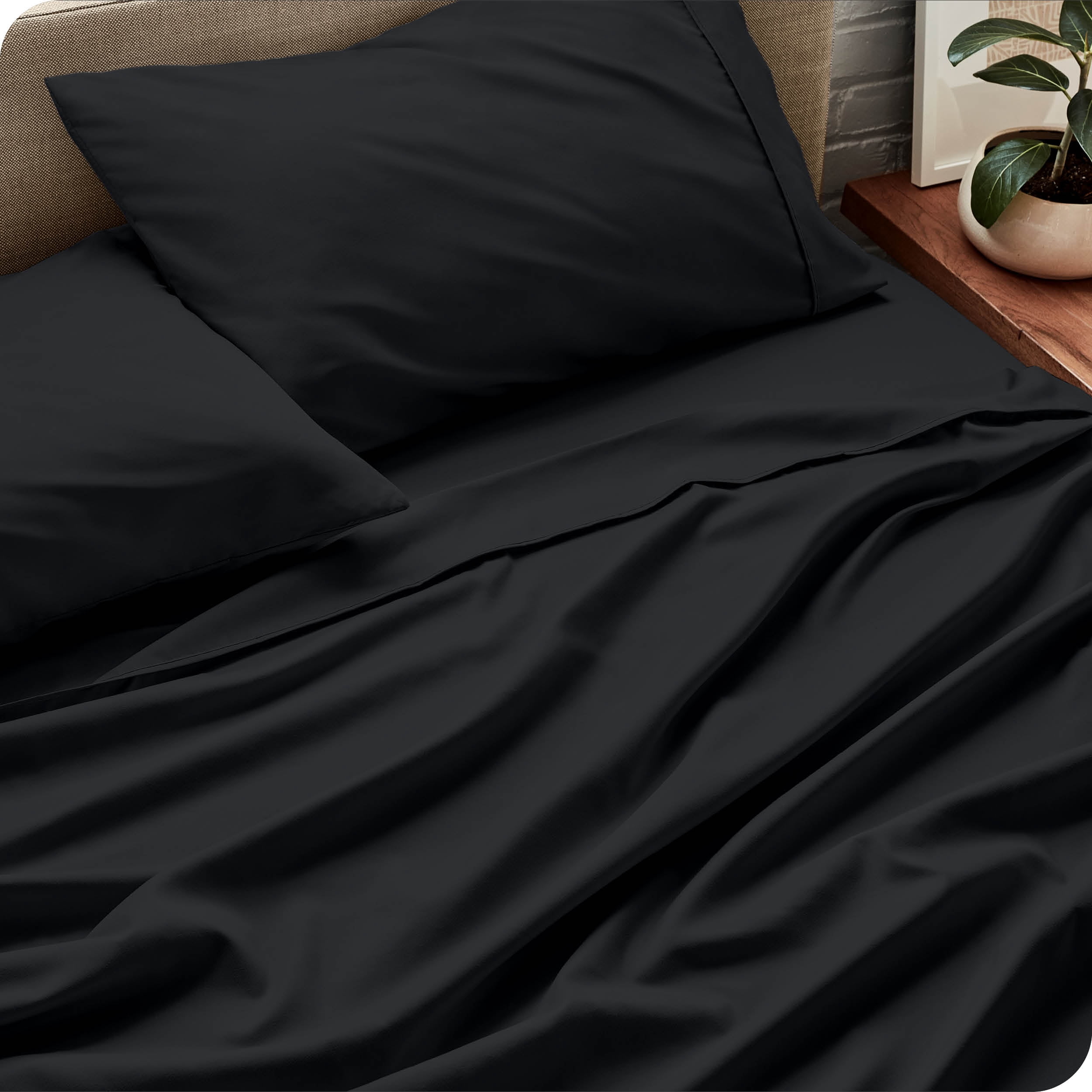 Bare Home Black Microfiber Sheet Set, Wrinkle Resistant, Deep Pocket, Twin XL