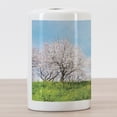 thumbnail image 3 of Floral Ceramic Toothbrush Holder, Japanese Spring Scenery Grass Wildflowers Cherry Trees Pink Blossoms Panorama, Versatile Countertop for Bathroom, 4.5" X 2.7", Aqua Pink Green, by Ambesonne, 3 of 4