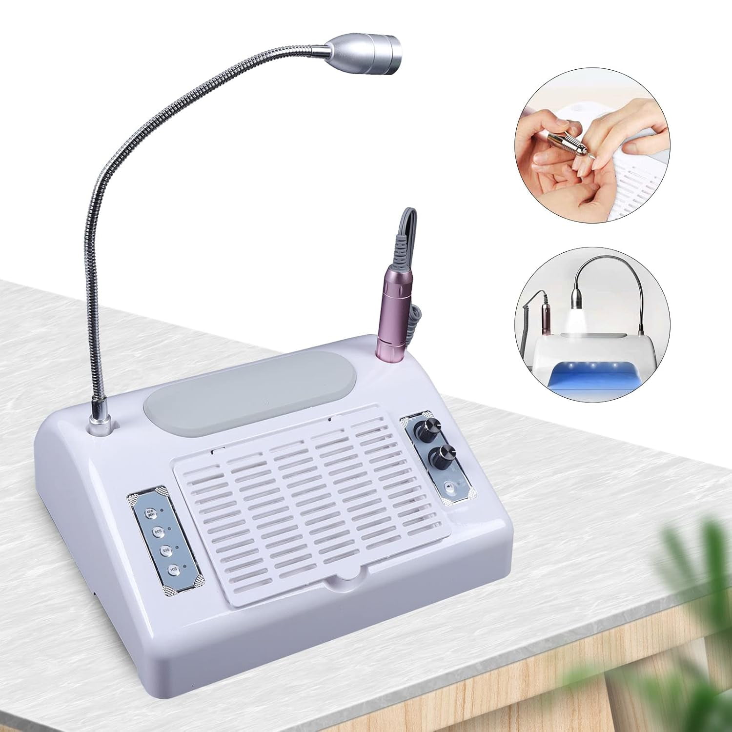 5 in 1 Nail Dust Collector with Drill, Multifunctional Electric Nail Drill Machine with Dust Collector LED Desk Lamp Hand Rest Pillow for Acrylic Nails for Nails Salon & Home Manicure