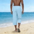 thumbnail image 4 of cfhntfmh Mens Linen Capri Pants Summer Casual Beach Yoga Cropped Pants Lightweight Drawstring 3/4 Shorts Plain Capris, 4 of 7