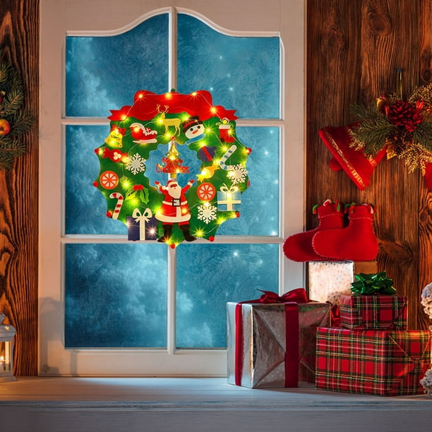 WREESH Grande guirlande de Noël en tissu feutre bricolage 24 pouces de  diamètre 20 pièces accessoires cadeau de noël suspendu avec guirlande  lumineuse 