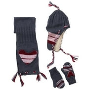Girls' 4-Piece Mohair Heart Scarf, Beanie and Gloves