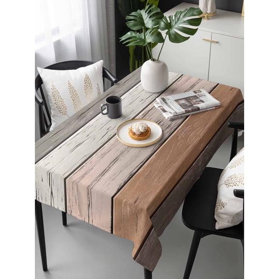 Farmhouse Brown Grey Tablecloth Rectangle Table Cloth 60x120, Waterproof Outdoor Table Cloth Covers Decorative Table Protector, Country Vintage Wooden Washable Table Cover for Kitchen Dinning Party
