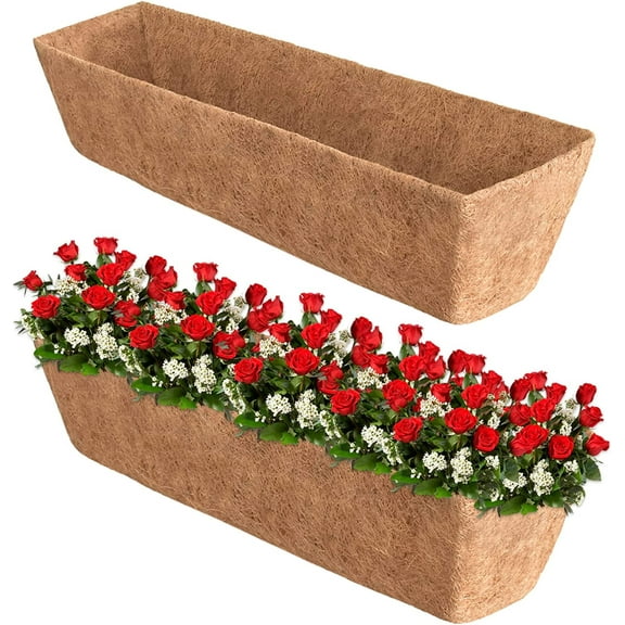 SkyAuks 2 Pcs 30" Trough Coco Fiber Replacement Liner, Pre-Formed Window Basket Coco Liner, Natural Coconut Coir Planter for Wall Hanging Basket, Window Box, Flower Pot, Fence, Railing