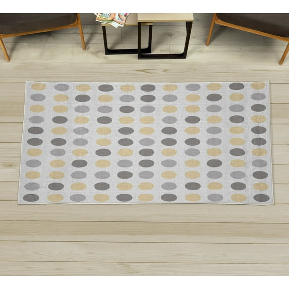 Geometric Decorative Rug, Traditional Retro Polka Dots Design European Ancestral Motif Pastel Colors, Quality Carpet for Bedroom Dorm and Living Room, 6 Sizes, Pale Yellow, by Ambesonne