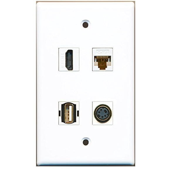 RiteAV - 1 Port HDMI 1 Port USB A-A 1 Port S-Video 1 Port Cat6 Ethernet White Wall Plate