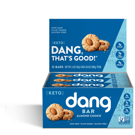 Dang Bar, Almond Cookie, Keto, Low Sugar, Plant Based, Gluten Free, 1.4 Oz, 12 Ct