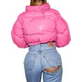 thumbnail image 3 of nvzhuang Women Quilted Puffer Jackets, Long Sleeve Stand Collar Metallic Cropped Down Jackets, 3 of 7