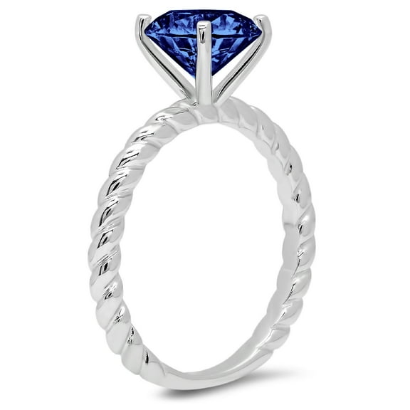 2 ct Round Cut Simulated Tanzanite Solitaire Engagement Ring for Women in 18K White Gold