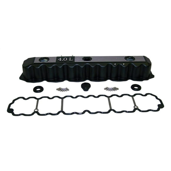 Crown Automotive Valve Cover RT35001 RT Off-Road; For Use With 4.0L; OE Replacement; With Oil Fill Hole; With PVC Hole; With Raised 4.0L Stamp; Painted Black/With Silver Lines; Aluminum