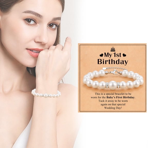 YYKihy First Birthday Pearl Bracelet For 1 Year Old Granddaughter Niece Happy 1st Birthday Jewelry Wonderful 1st Birthday Adjustable Bracelet For
