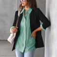 thumbnail image 4 of Camisa a rayas para mujer con botón, manga larga, cuello de solapa, blusa tipo cárdigan informal para otoño, verde S, 4 of 6