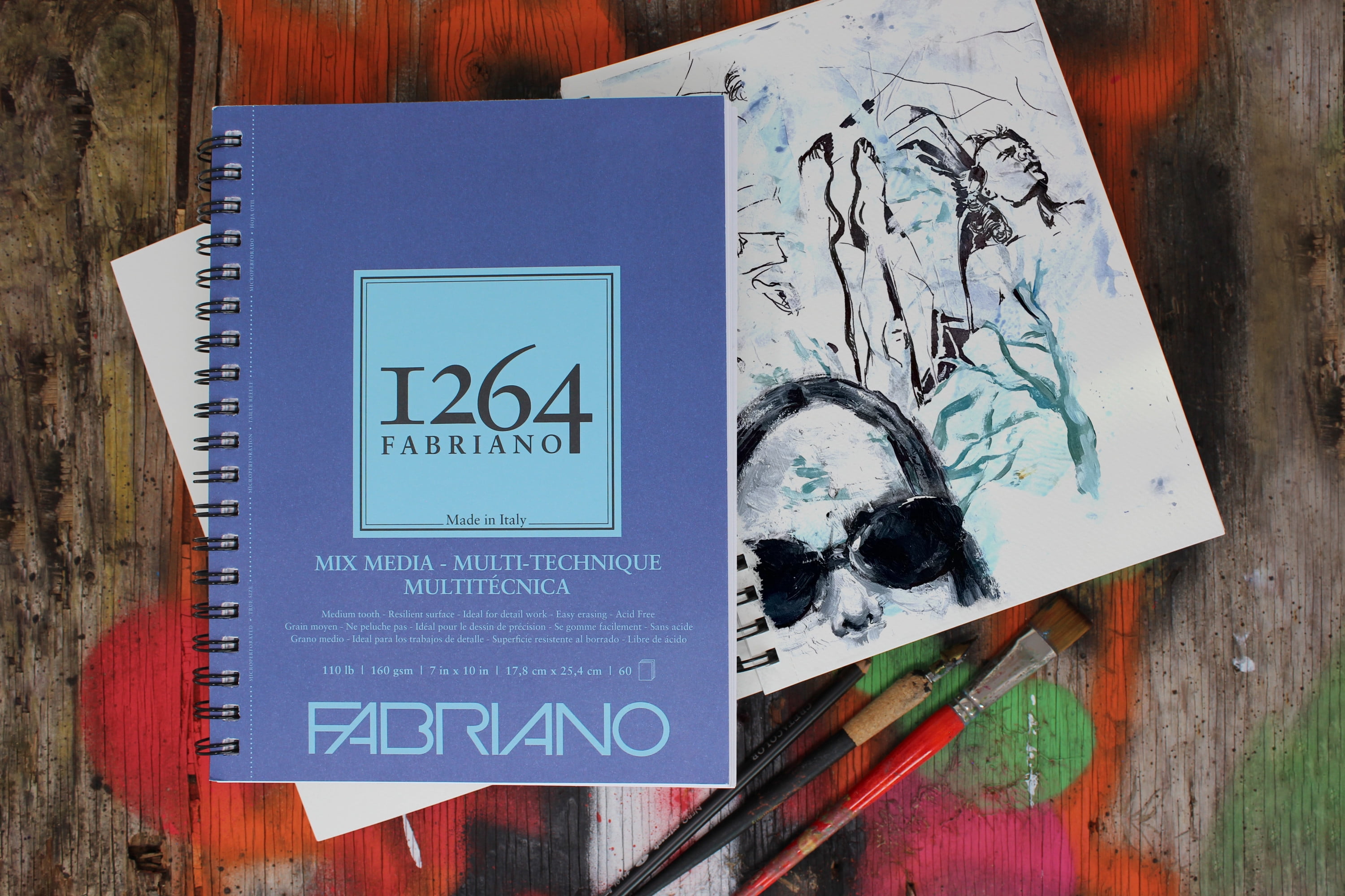 Fabriano 1264 Mixed Media Pad, 11”x14”, 110 lb, 60 Sheets, 100% Alpha-Cellulose, Dry & Wet Mediums