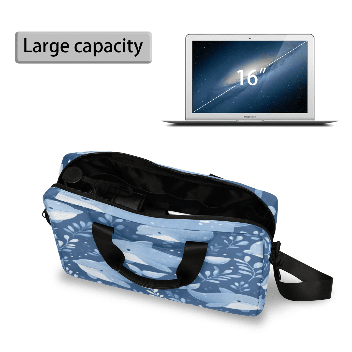 Herdesigns Dolphin Laptop Bag for Women Men, Computer Case Briefcase Messenger Bags, 15-15.6 inch Laptop Sleeve Shoulder Bag