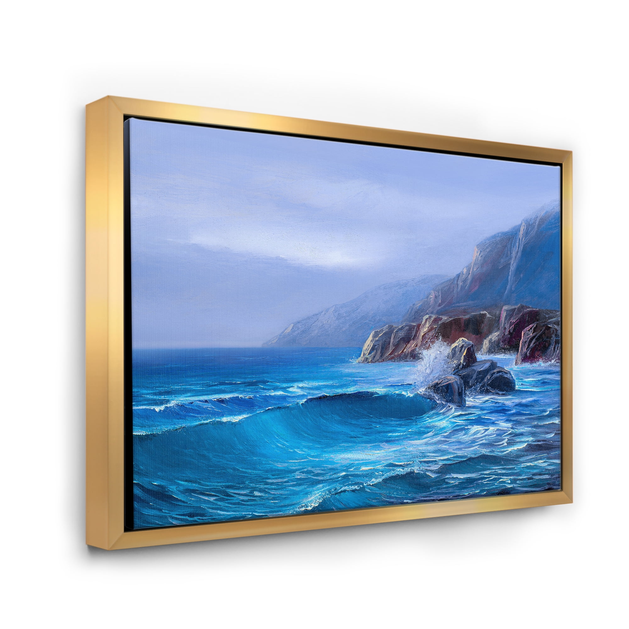 Designart 'Sunrise Glow On Sea Wave Paints On A Canvas' Nautical & Coastal Framed Canvas Wall Art Print