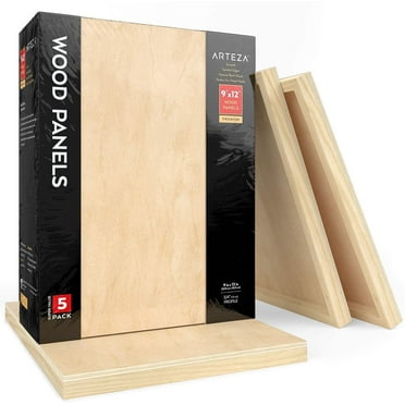 Arteza Wood Art Panels Art Supply Pack, 9"x12" - 5 Pack
