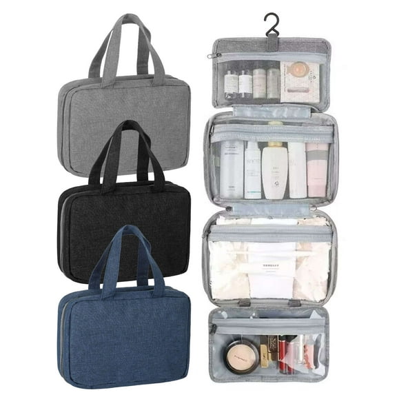 Deago Travel Toiletry Bag with Hanging Hook Water-resistant Makeup Cosmetic Bag Travel Organizer for Shampoo, Full Sized Container, Toiletries (Navy)