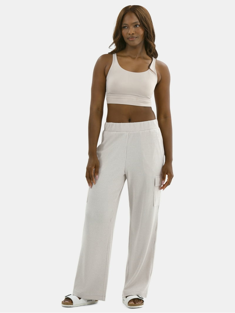 Avia Women's and Women's Plus Corded Ribbed Seamed Wide-Leg Pants