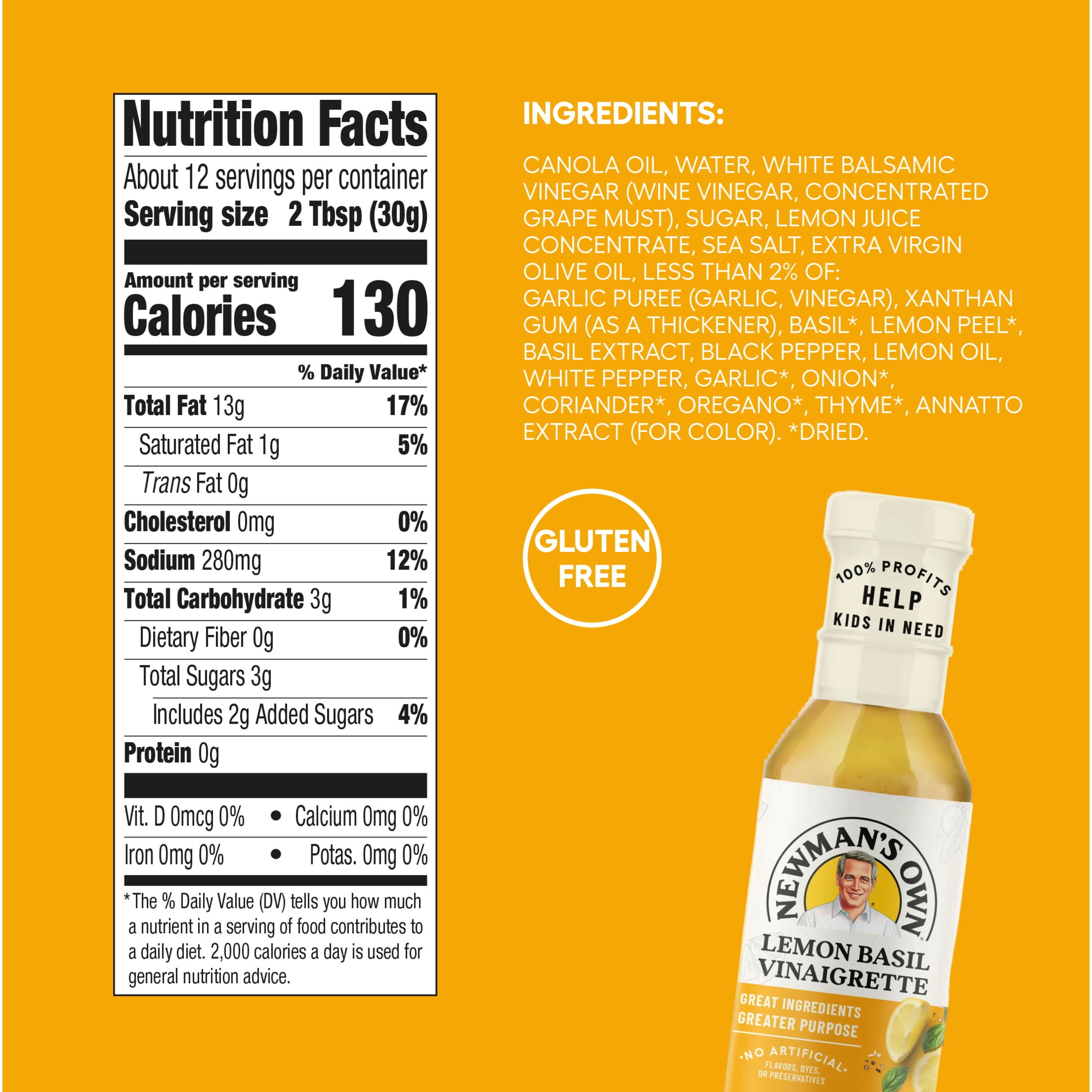 (2 pack) Newman's Own Lemon Basil Vinaigrette Salad Dressing and Marinade, 12 fl oz