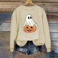 thumbnail image 2 of Makaor Sweatshirts for Women Halloween Crew Neck Tops Fleece Long Sleeve Pullover Graphic Casual Fall Clothes Beige M, 2 of 5