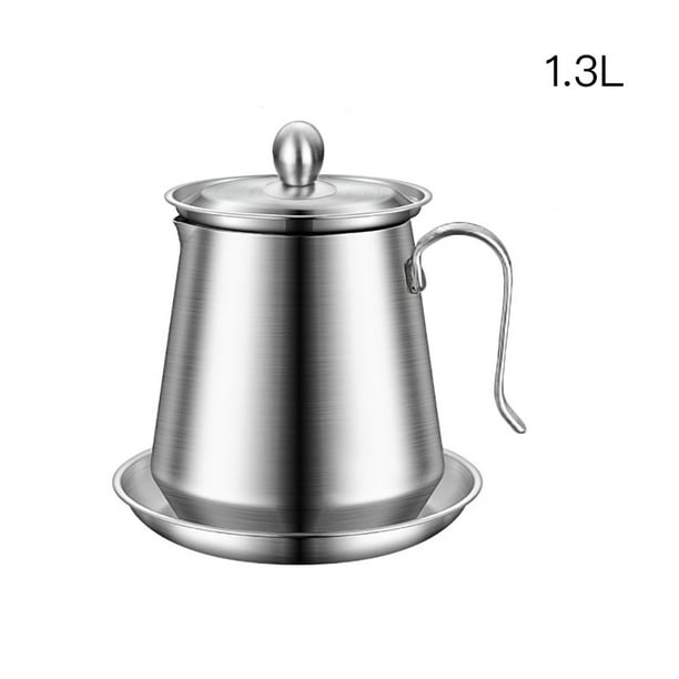 Stainless Steel Oil Strainer Bottle Pot Grease Can With Fine Mesh Strainer For Storing Frying Oil And Cooking Grease Keeper Container 2 Sizes 1 5l 1 3l 2 Patterns Steel Handle Wooden Hnadle