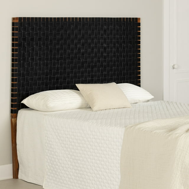 South Shore Balka Queen Woven Leather Headboard, in Pure Black