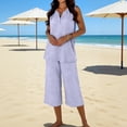 thumbnail image 2 of Miluxas Women's 2 Piece Outfits Casual V Neck Sleeveless Tank Tops Matching Wide Leg Capri Pants Summer Lightweight Dressy Lounge Sets for Beach Purple, 2 of 9