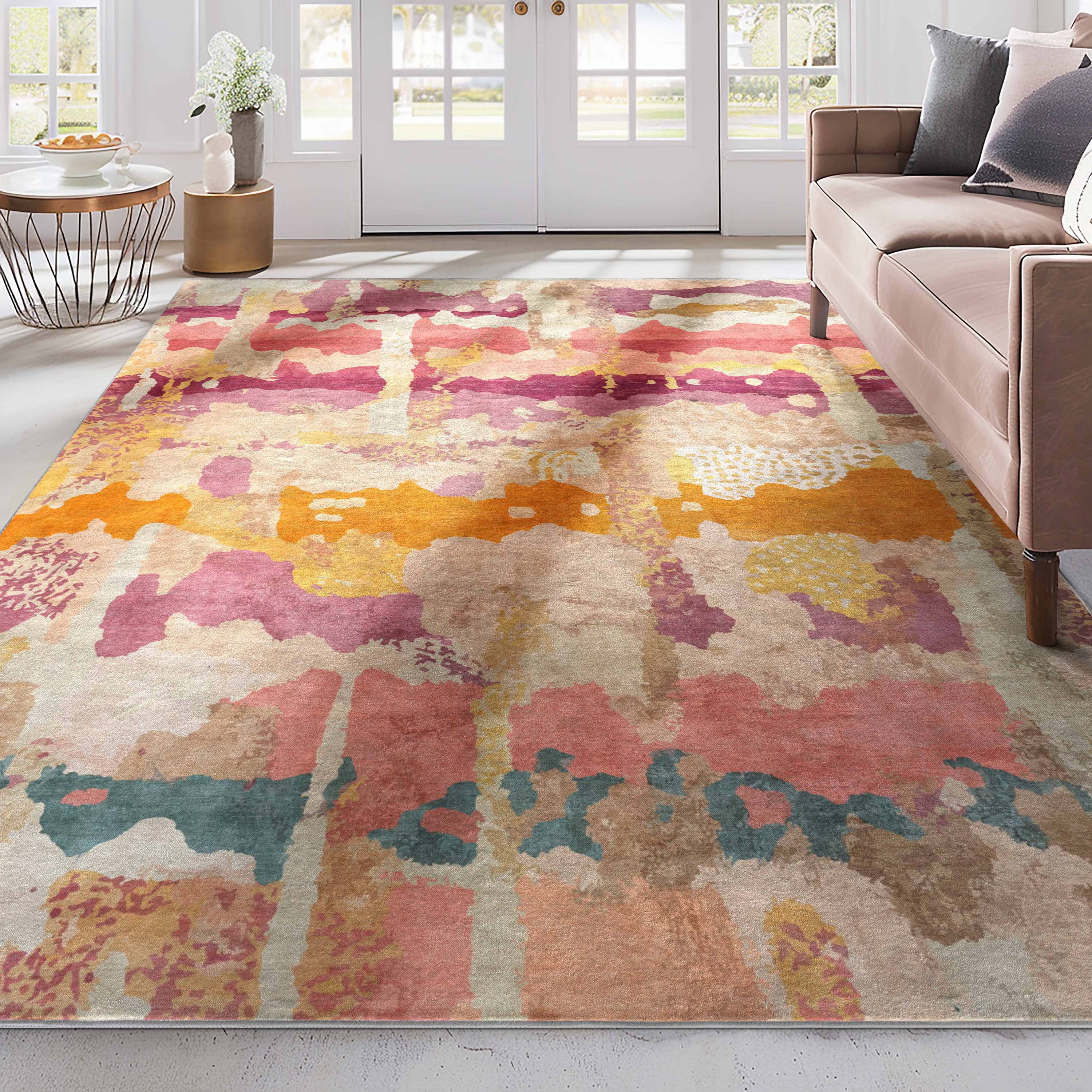 Well Woven Couleurs 7'7" x 9'10" Rug – Vibrant Multicolor, Stain-Resistant & Easy to Clean