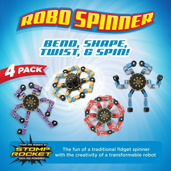 Stomp Rocket Robo Spinner Transformable Fidget Spinner Paquete de 4 - Transformer Robot Fidget Toy para niños - Cool Sensory Gadgets - Regalos de tallo giratorio y recuerdos de fiesta para niños, niña