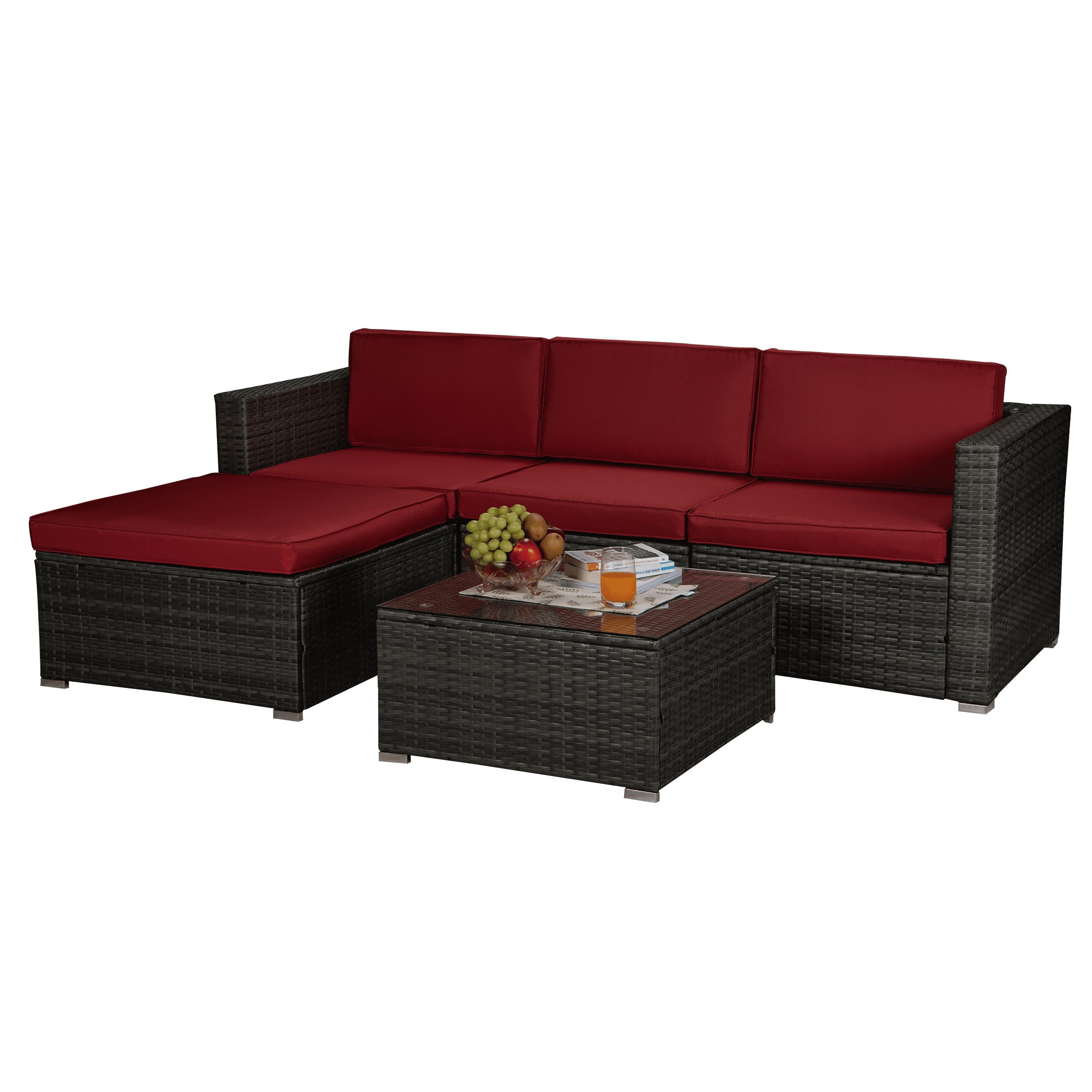 Outdoor Garden Patio Furniture 5Piece Gray Pe Rattan Wicker Sectional