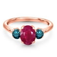thumbnail image 3 of Gem Stone King 2.14 Ct Oval Red Ruby Blue Diamond 18K Rose Gold Plated Silver Ring, 3 of 6