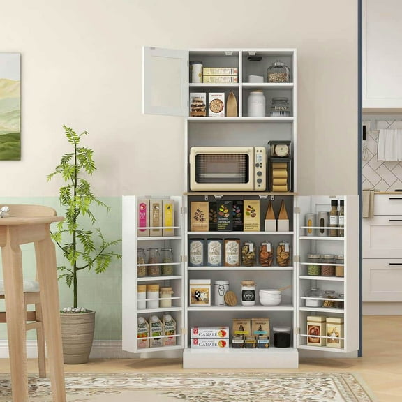 Yardi Yarda 66.5" Tall Kitchen Pantry Cabinet with Adjustable Shelves, Kitchen Hutch, Microwave Cabinet for Indoor, White