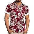 thumbnail image 2 of Mens Hawaiian Shirt Short Sleeve Floral Button Down Casual Shirt Tropical Summer Beach Shirts Camp Collar Shirt Red L, 2 of 7