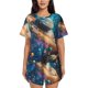 thumbnail image 1 of Fotbe Colorful Planet Universe Conjunto de Pijama Estampado para Mujer, 2 Piezas, Ropa de Dormir con Camiseta de Manga Corta y Shorts Suaves-XX-Large, 1 of 6