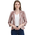 thumbnail image 3 of INSPIRE CHIC Blazer De Solapa Con Muescas Y Mangas 3/4 A Rayas Para Mujer Café marrón XL, 3 of 6