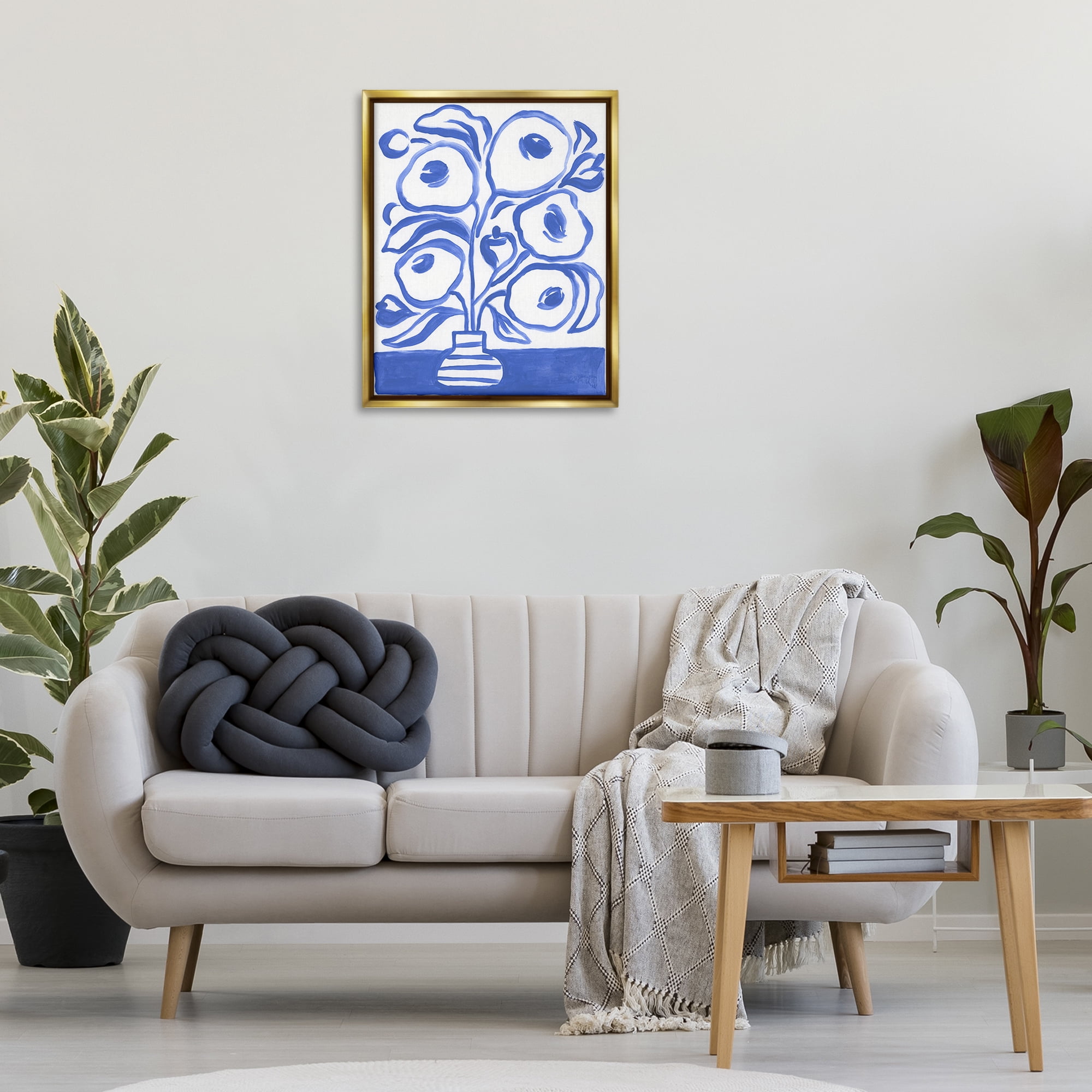 Stupell Industries Modern Blue Vase Botanical & Floral Painting Gold Floater Framed Art Print Wall Art, 25 x 31